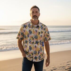 Hurley NWT XXL Hawaiin Stretch Fit Short Sleeve Button‎ Up Tropical Shirt